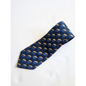 Ermenegildo Zegna Men's Tie, Blue Gold Geometric, 100% Silk, Made in Italy